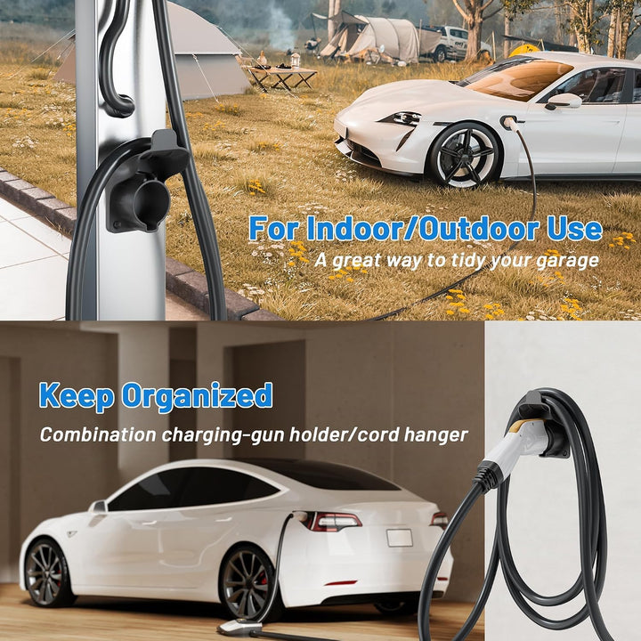 EV Charger Holder Waterproof for SAE J1772, Wall Mount Nozzle Holster Dock for Indoor Outdoor, Electric Vehicle EVSE PHEV Charging Plug Cable Hanger Cord Organizer, PC Heat Resistance -22~122?