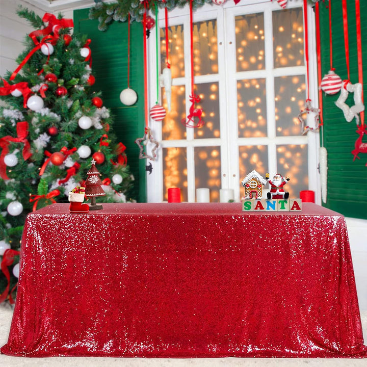 Sequin Tablecloth Red Christmas Table Cloth 90x132inch Rectangle Seamless Valentine's Day Tablecloth for Wedding Sequin Fabric Valentine's Day Overlay Decoration