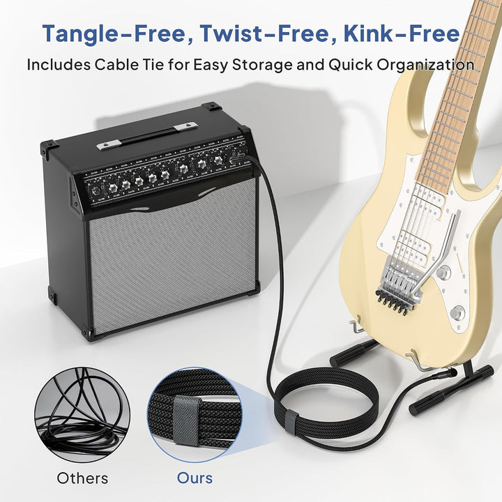 1/4 Inch TRS Instrument Cable 3.3FT 2Pack,Right-Angle to Straight 6.35mm Male Jack Stereo Audio Cord,6.35 Balanced Interconnect Line for Electric Guitar,Bass,Keyboard,Mixer,Amplifier