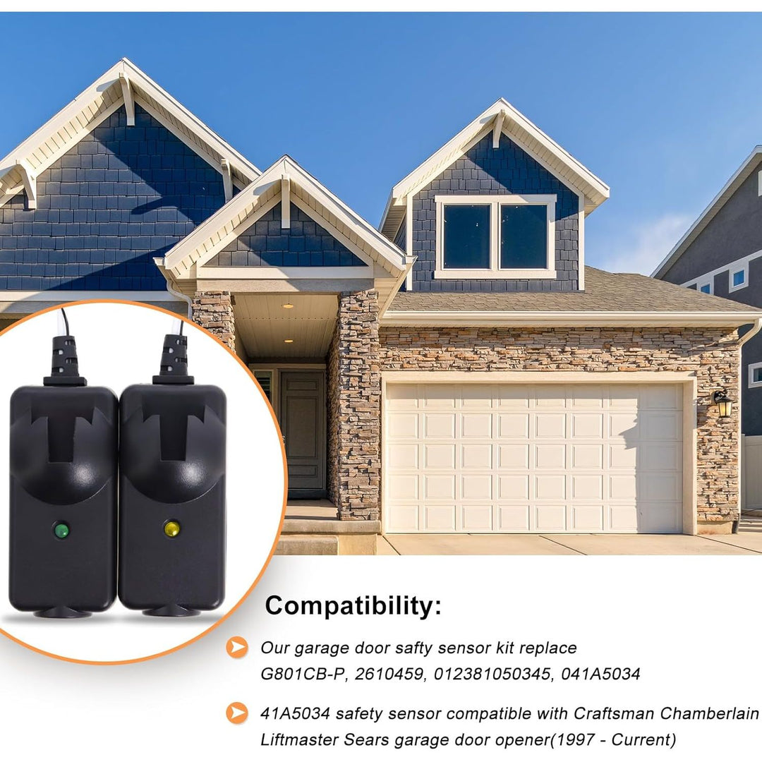 Garage Door Sensor Compatible with Lift master Chamberlain Sears Craftsman Garage Door Opener Made After 1997, 41A5034 G801CB-P Garage Door Safety Sensor Kit with 2 Mounting Brackets