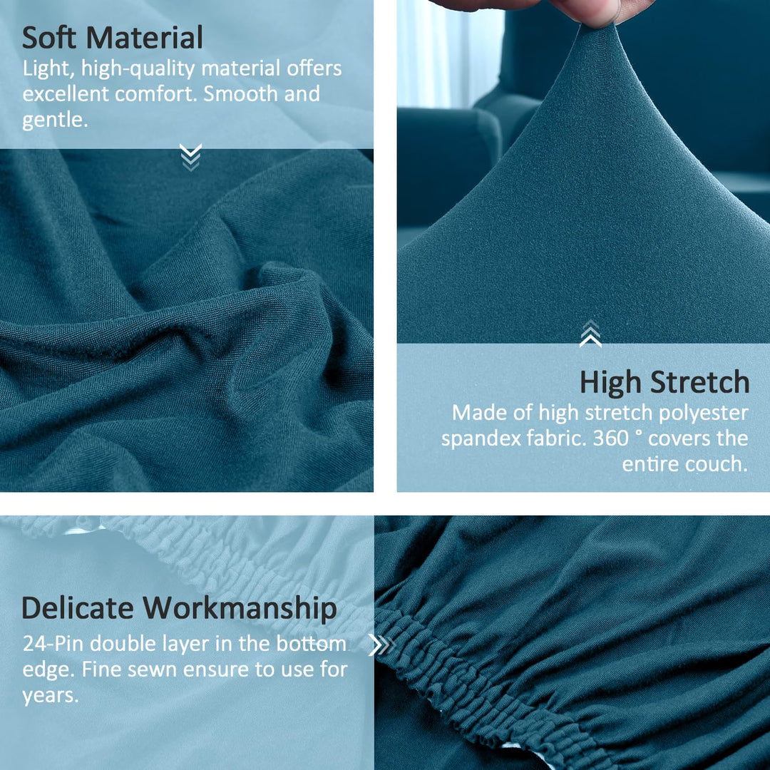 Sectional Couch Covers Stretch 2pcs Sofa Covers for L Shaped Couch Softness Sofa Slipcovers 3 Seater + 3 Seater with 2pcs Pillowcases L-Type Polyester Fabric Couch Covers (Turquoise Blue)