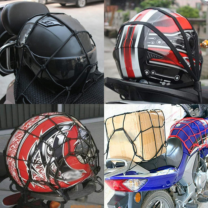 2 Pack Motorcycle Net, 40x40cm Motorcycle Helmet Net, Luggage Cargo Net for Moto and Bike, Spider Heavy Duty Elasticated Bungee Comes with 6 Hooks for Secure