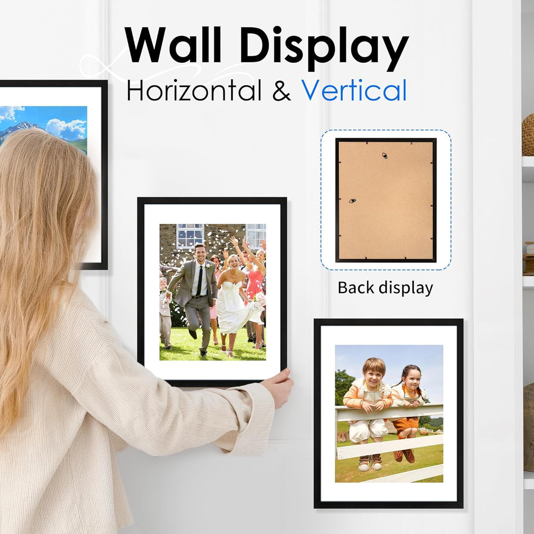11x14 Picture Frame 2 Pack, Black Collage Wall Decor with HD Plexiglass, Display 8x10 with Mat or 11x14 Without Mat
