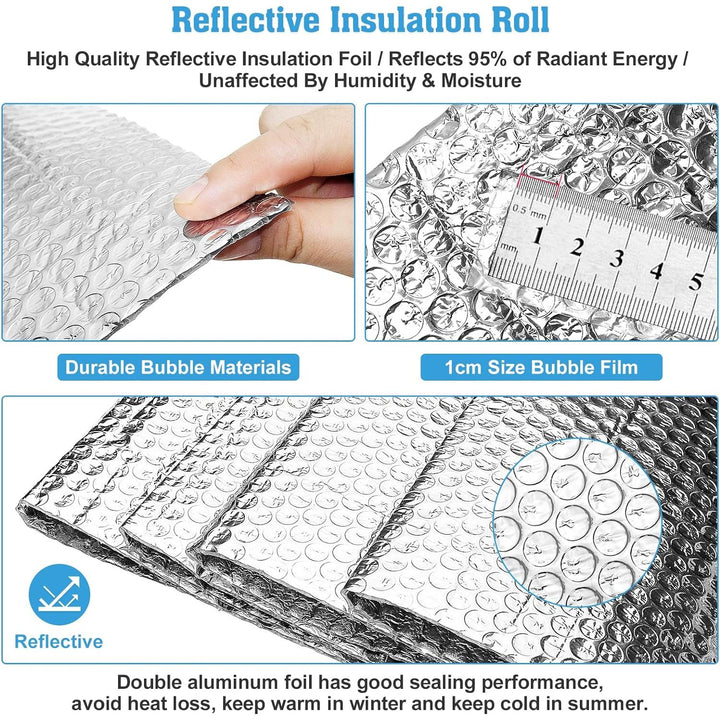 Bubble Reflective Insulation Roll, 12'' x 16.4ft Double Side Foil Thermal Insulation Sheet for Winter, Windows Aluminum Radiant Barrier for Summer Heat, Insulation Wrap for RV, Roof, Ducts