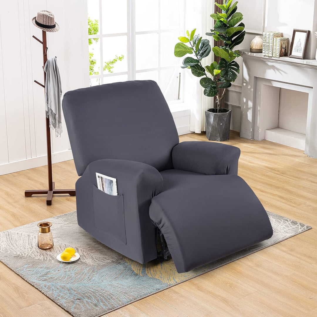 Recliner Chair Covers Stretch Recliner Covers for Recliner Chair with Arms, Soft Polyester Fabric Reclining Chair Cover 3-Pieces Furniture Protector - Fits Most Recliner Sizes (Dark Gray)