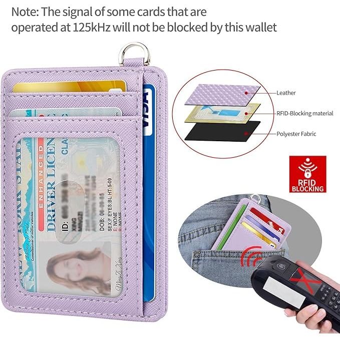 Slim Minimalist Front Pocket Wallet, RFID Blocking Credit Card Holder Wallet with Detachable D-Shackle for Men Women, Lilac