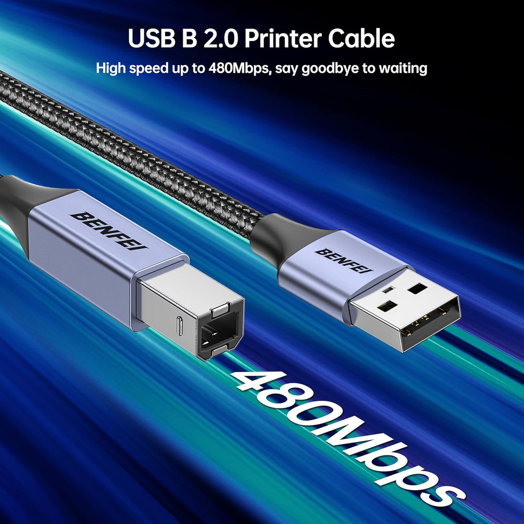 USB Printer Cable, 6.6FT/2 Meter USB A to USB B Cable for HP, Canon, Brother, Dell, Epson, Lexmark, Xerox, Grey