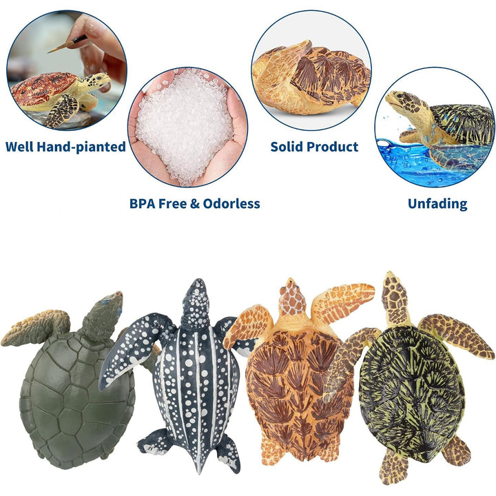 6PCS Realistic Sea Turtle Figurines, Ocean Sea Animals Figures Set Includes Different Varieties of Turtles, Educational Toy Cake Toppers Christmas Birthday Gift for Kids Toddlers