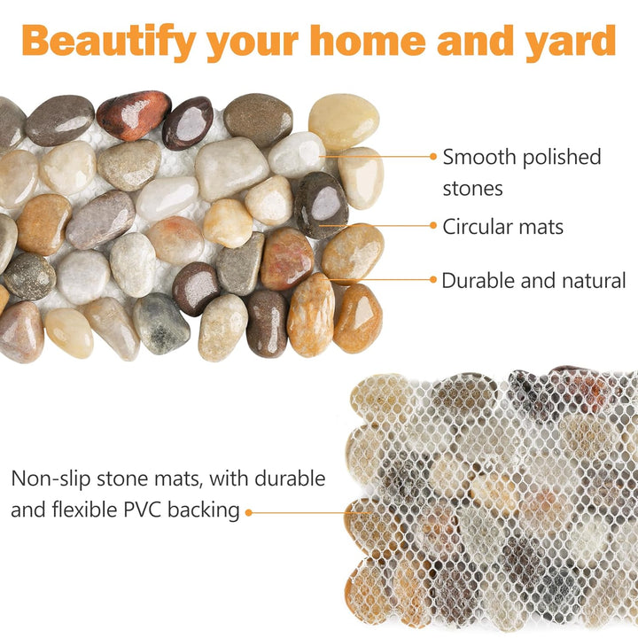 River Rock Stepping Stones Outdoor for Garden Walkway, 4 Pcs 12" L x 4" W Rectangle Shape Paver Step Stones Polished Pebble River Stone Mat for Yard Lawn Patio Pathway Walk Way