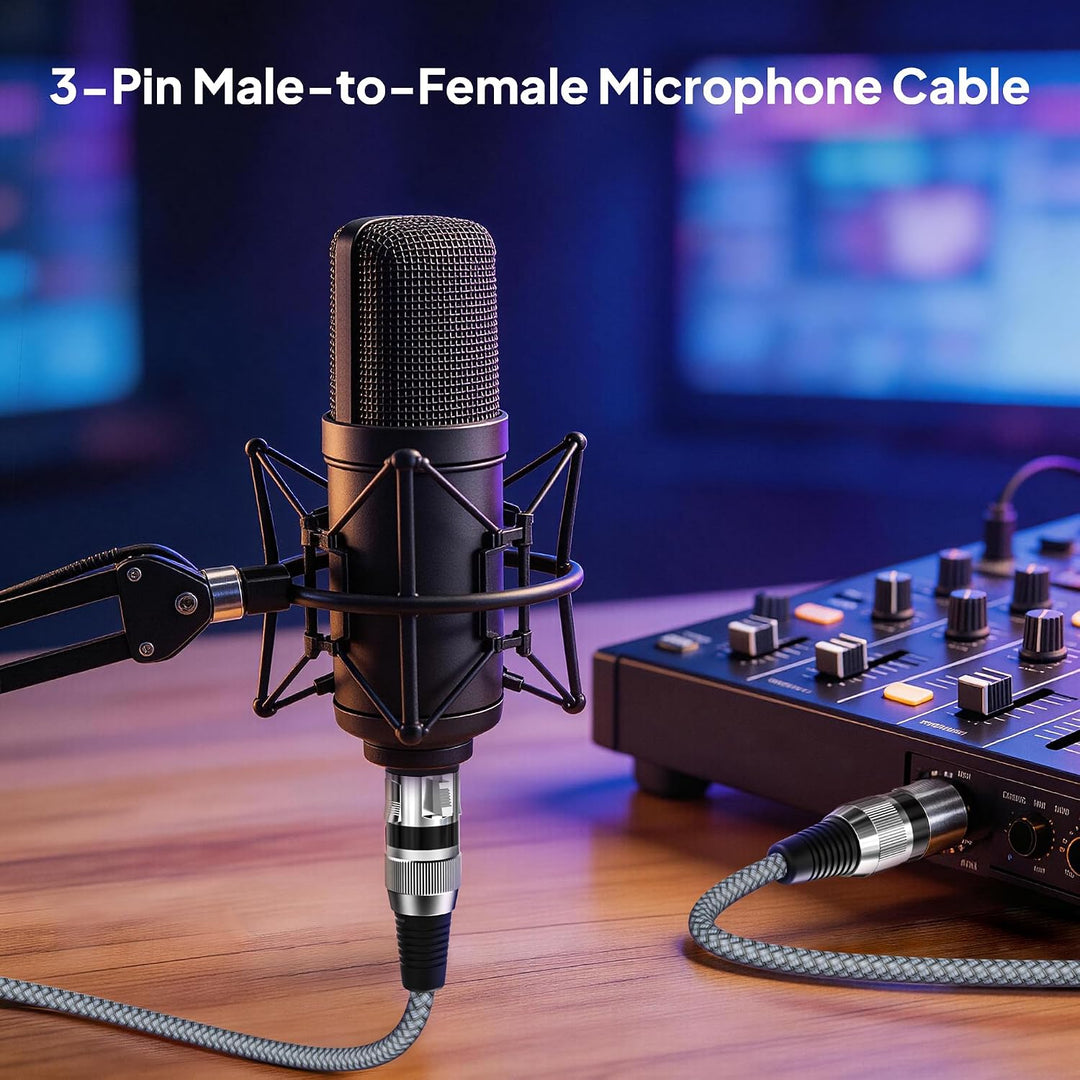 XLR Male to XLR Female Microphone Cable 16.5FT,2 Pack XLR Mic Cord,3-Pin Balanced Shielded XLR Wire for Microphone,Recording Studio,Amplifier,Audio Mixer,Speaker Systems,Karaoke,Podcast,Grey