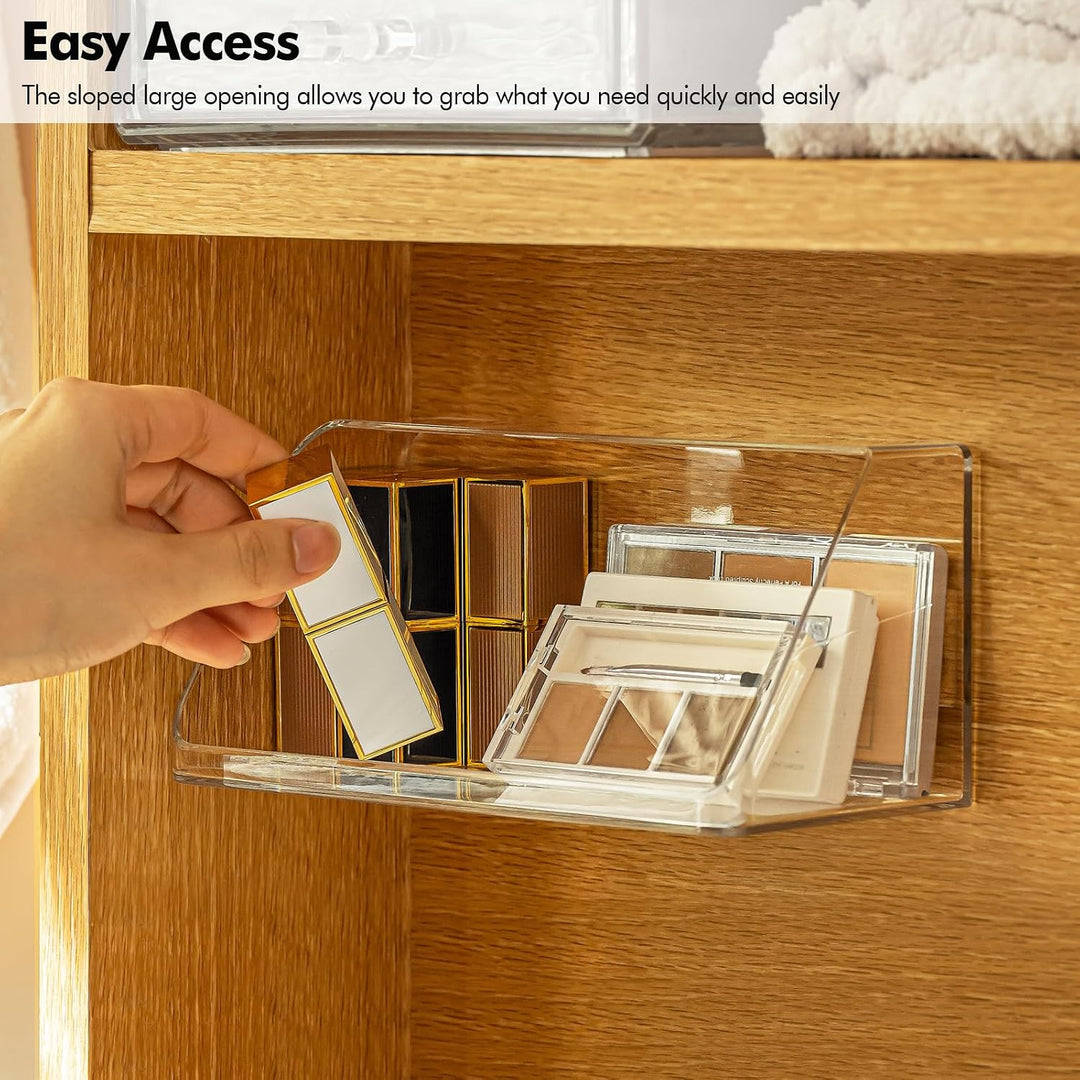 Wall Mounted Storage Organizer, No Drilling Bathroom Shelf, Clear Storage Box for Bathroom, Bedroom, Mirror Cabinets (Transparent)