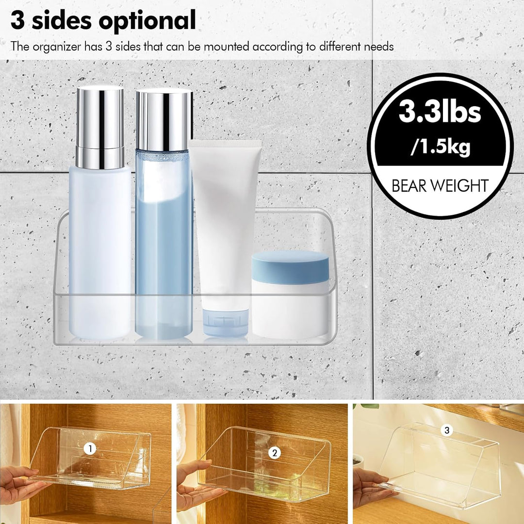 2 Pack Medicine Cabinet Shelves Organizer, Wall Mounted Storage Organizer, Clear Storage Box for RV Bathroom, Bedroom, Mirror Cabinets (Transparent)