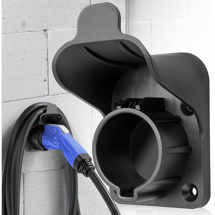 EV Charger Holder Waterproof for SAE J1772, Wall Mount Nozzle Holster Dock for Indoor Outdoor, Electric Vehicle EVSE PHEV Charging Plug Cable Hanger Cord Organizer, PC Heat Resistance -22~122?