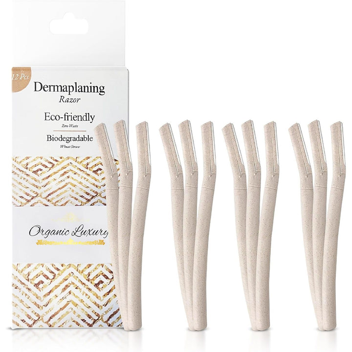 Dermaplane Face Razor Tool - Biodegradable- Swedish Stainless Steel-For exfoliation and Hair removal- Men and Woman -12 pc. Organic Luxury