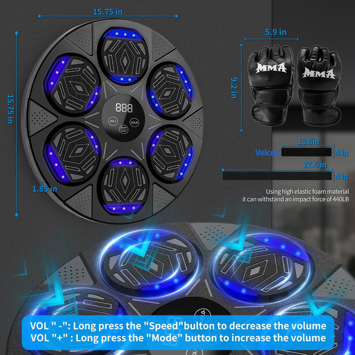 Smart Music Boxing Machine with Premium Boxing Gloves, Bluetooth Training Machine with LED Electronic Wall Mounted, Home Workout Boxing Target Machine for Adults and Kids