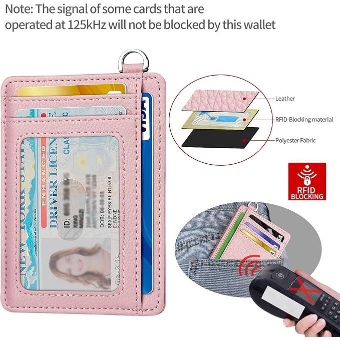 Slim Minimalist Front Pocket Wallet, RFID Blocking Credit Card Holder Wallet with Detachable D-Shackle for Men Women, Pink