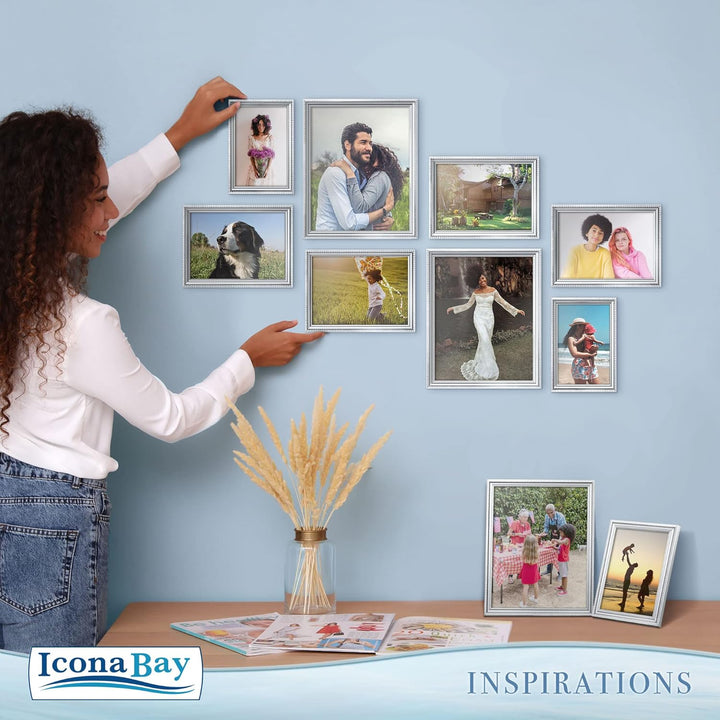 4x6 (10x15 cm) Picture Frames , Beautifully Detailed Molding, Contemporary Picture Frame Set, Wall Mount or Table Top, Inspirations Collection, (Silver, 6 Pack)