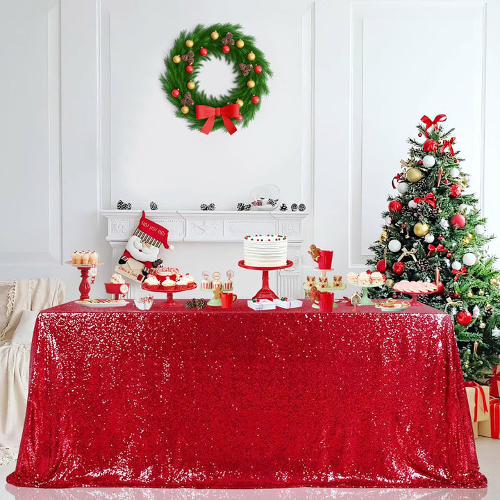 Sequin Tablecloth Red Christmas Table Cloth 90x132inch Rectangle Seamless Valentine's Day Tablecloth for Wedding Sequin Fabric Valentine's Day Overlay Decoration