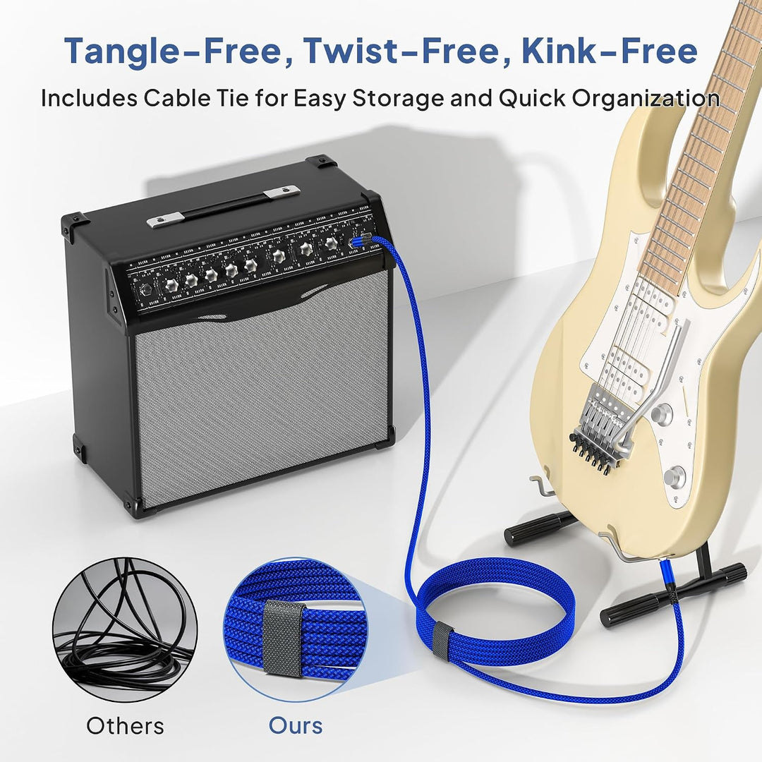 1/4 Inch TRS Instrument Cable 20ft 2-Pack,Straight 6.35mm Male Jack Stereo Audio Interconnect Cord,6.35 Balanced Line Compatible for Electric Guitar,Bass,Keyboard,Amplifier,Amp,Speaker