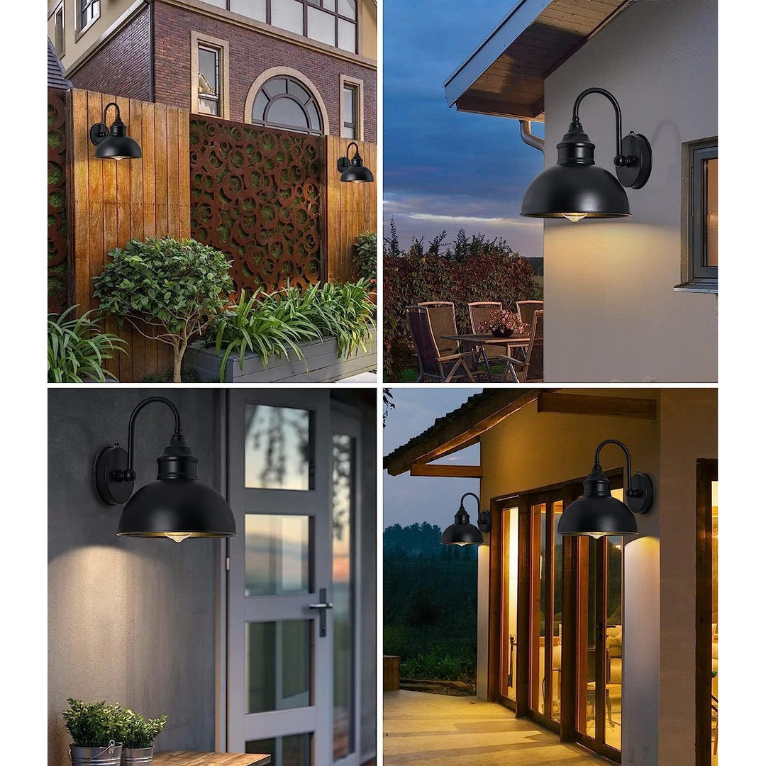 Barn Lights Gooseneck Lights Pack of 2 Style and Function Outdoor Dusk to Dawn Barn Lights, Elegant Gooseneck Lights, Vintage Matte Black Exterior Lighting Fixtures, 9.4" Diameter