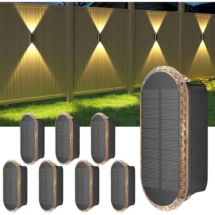 8-Pack Fence Lights Solar Powered, Up and Down Focus LED Solar Wall Lights Outdoor, IP65 Waterprrof