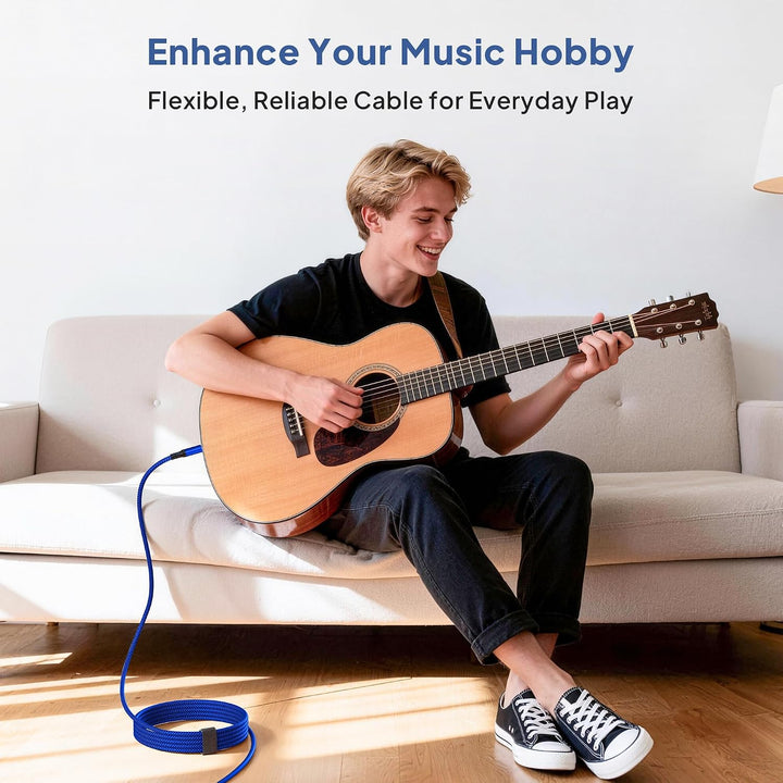 1/4 Inch TRS Instrument Cable 20ft 2-Pack,Straight 6.35mm Male Jack Stereo Audio Interconnect Cord,6.35 Balanced Line Compatible for Electric Guitar,Bass,Keyboard,Amplifier,Amp,Speaker
