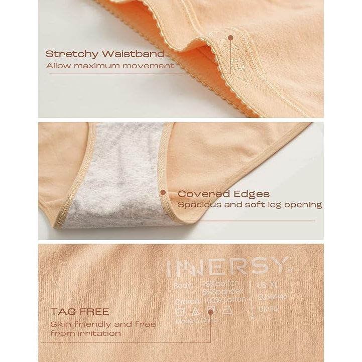 Women's Plus Size Underwear Cotton Stretchy High Waisted Briefs 5-Pack XXL