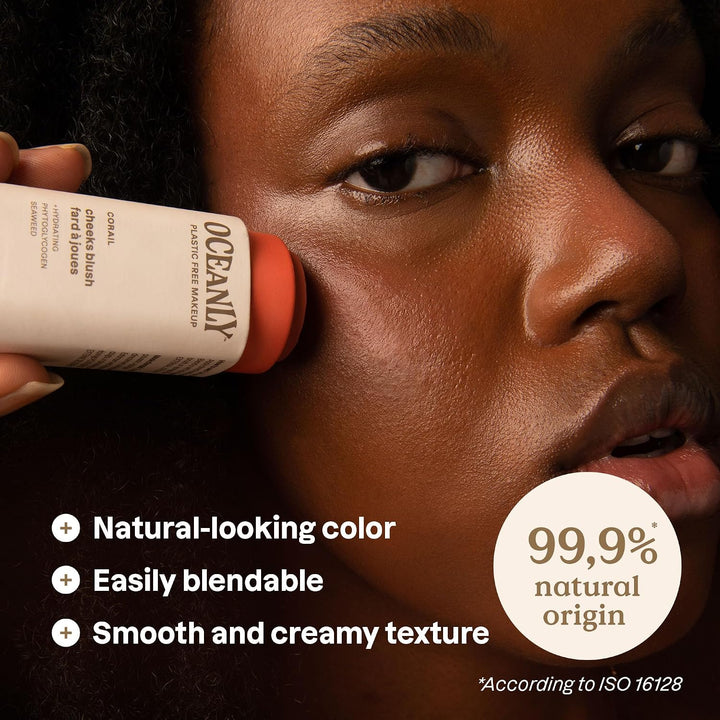 ATTITUDE Oceanly Lightweight Blush Stick, Titanium Dioxide-Free, EWG Verified, Plastic-Free, Vegan Makeup, Corail, 8.5g