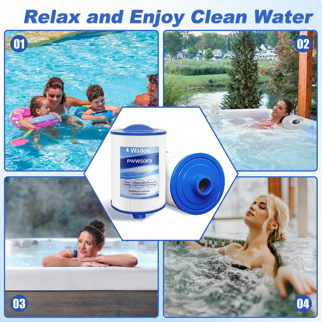 PWW50 Spa Filter Compatible with Pleatco Spa Hot Tub Filter, PWW50P3 Filter Compatible with Unicel 6CH-940, Filbur FC-0359, Waterways 817-0050 Front Access Skimmer Aber Hot Tubs, 2 Pack