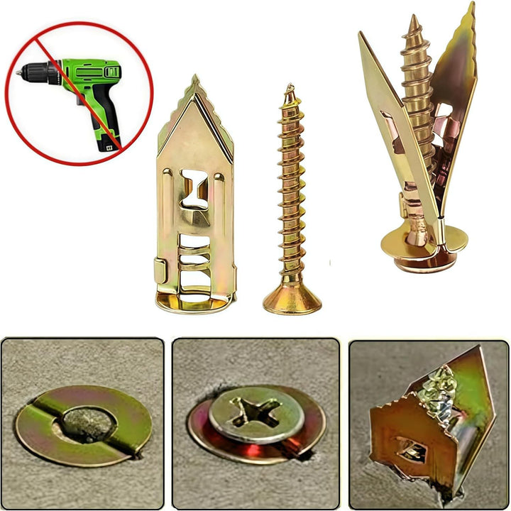 50 PCS Metal Expansion Bolt for Drywall, 0.47 x 1.57 in Zinc Plated Steel Self-Drilling Anchors, Dry Wall Anchors and Screws Kit, Eliminating The Need for Drilling or Punching Holes in The Wall