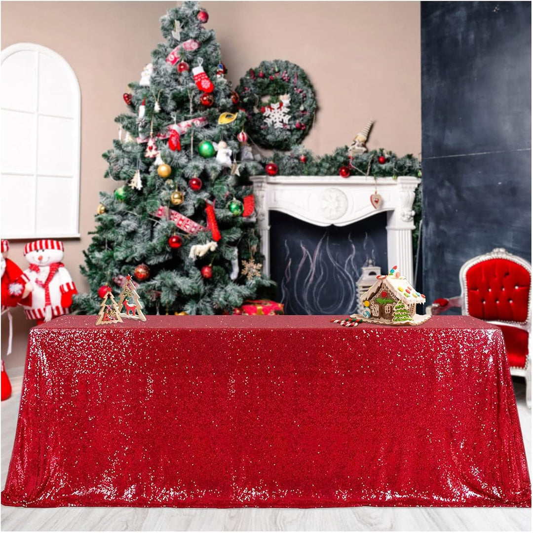 Sequin Tablecloth Red Christmas Table Cloth 90x132inch Rectangle Seamless Valentine's Day Tablecloth for Wedding Sequin Fabric Valentine's Day Overlay Decoration