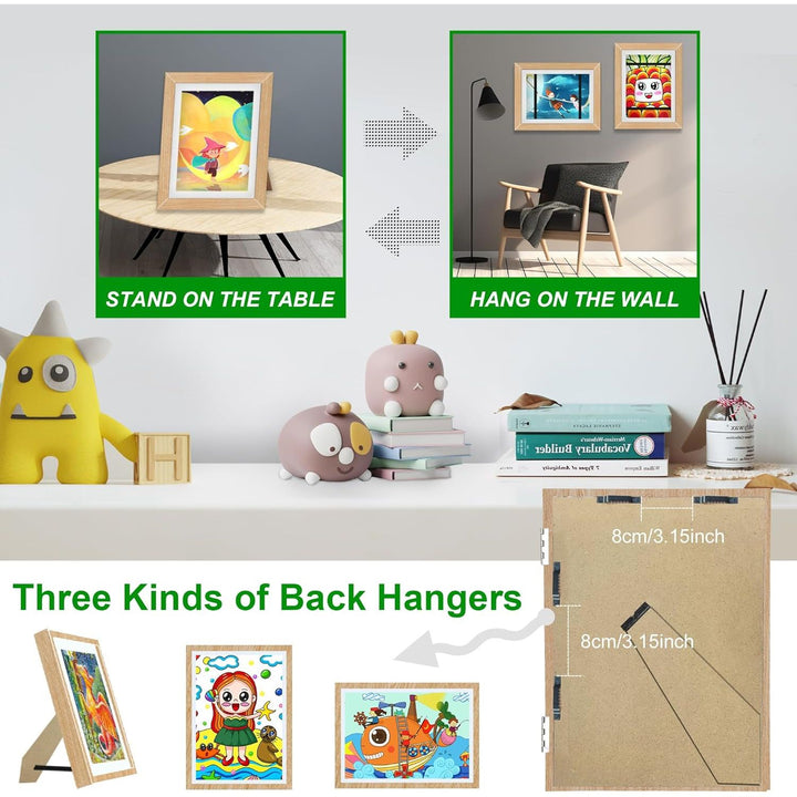 Kid Art Frame, 8.5x11 Front Opening Kids Artwork Frames Changeable, Chind Artwork Display Storage Frame for 3D Picture Crafts, Children Drawing Hanging Art, Holds 50-100 Pcs (1pk, Walnut)