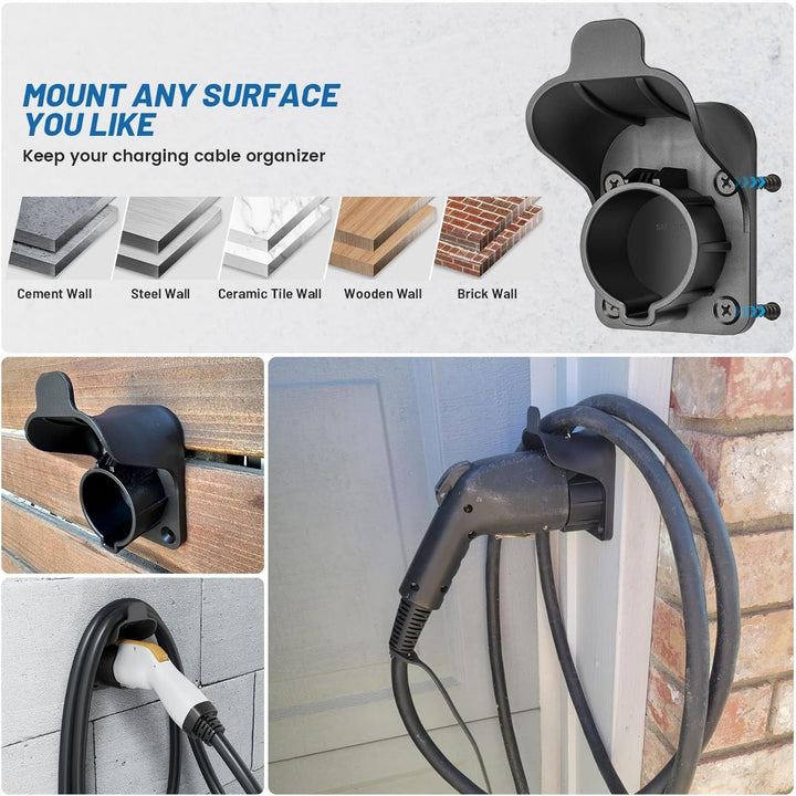 EV Charger Holder Waterproof for SAE J1772, Wall Mount Nozzle Holster Dock for Indoor Outdoor, Electric Vehicle EVSE PHEV Charging Plug Cable Hanger Cord Organizer, PC Heat Resistance -22~122?