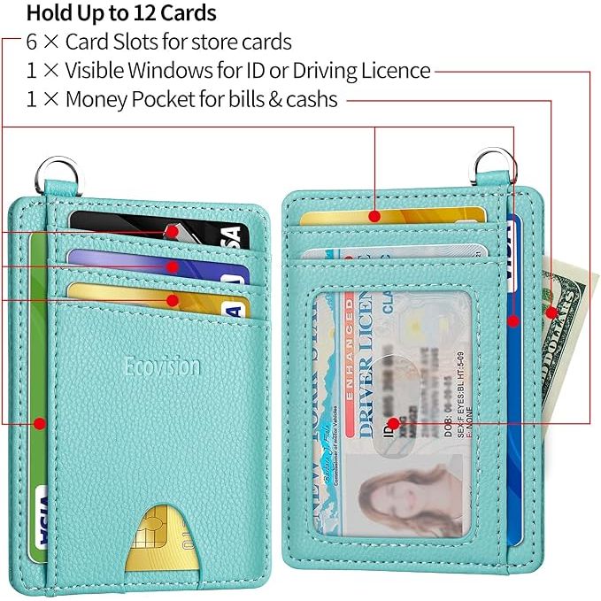 Slim Minimalist Front Pocket Wallet, RFID Blocking Credit Card Holder Wallet with Detachable D-Shackle for Men Women, Ocean Blue