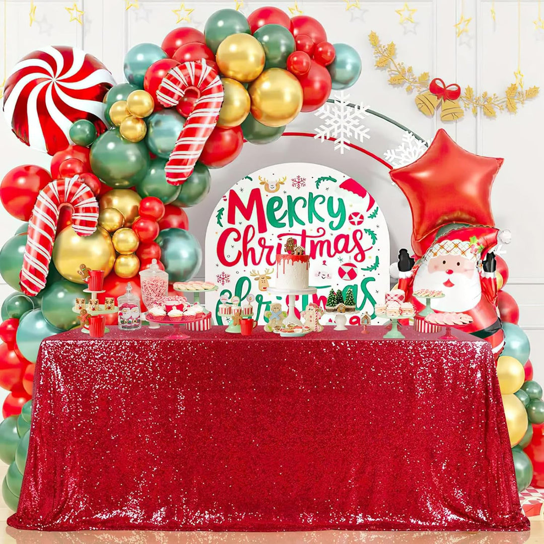 Sequin Tablecloth Red Christmas Table Cloth 90x132inch Rectangle Seamless Valentine's Day Tablecloth for Wedding Sequin Fabric Valentine's Day Overlay Decoration