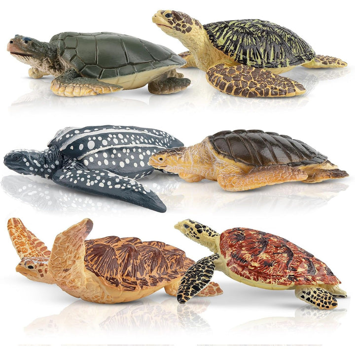6PCS Realistic Sea Turtle Figurines, Ocean Sea Animals Figures Set Includes Different Varieties of Turtles, Educational Toy Cake Toppers Christmas Birthday Gift for Kids Toddlers
