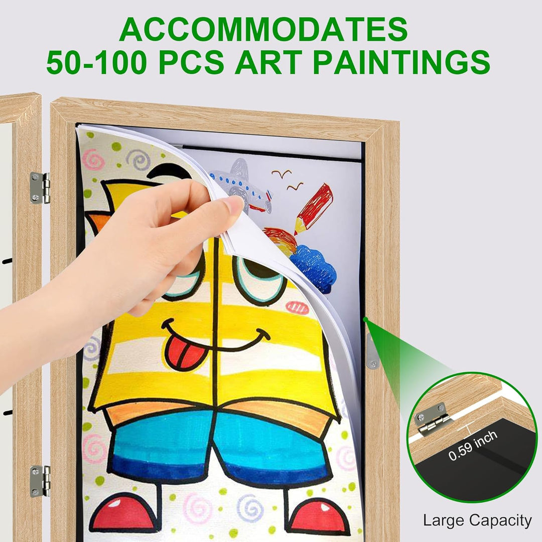 Kid Art Frame, 8.5x11 Front Opening Kids Artwork Frames Changeable, Chind Artwork Display Storage Frame for 3D Picture Crafts, Children Drawing Hanging Art, Holds 50-100 Pcs (1pk, Walnut)