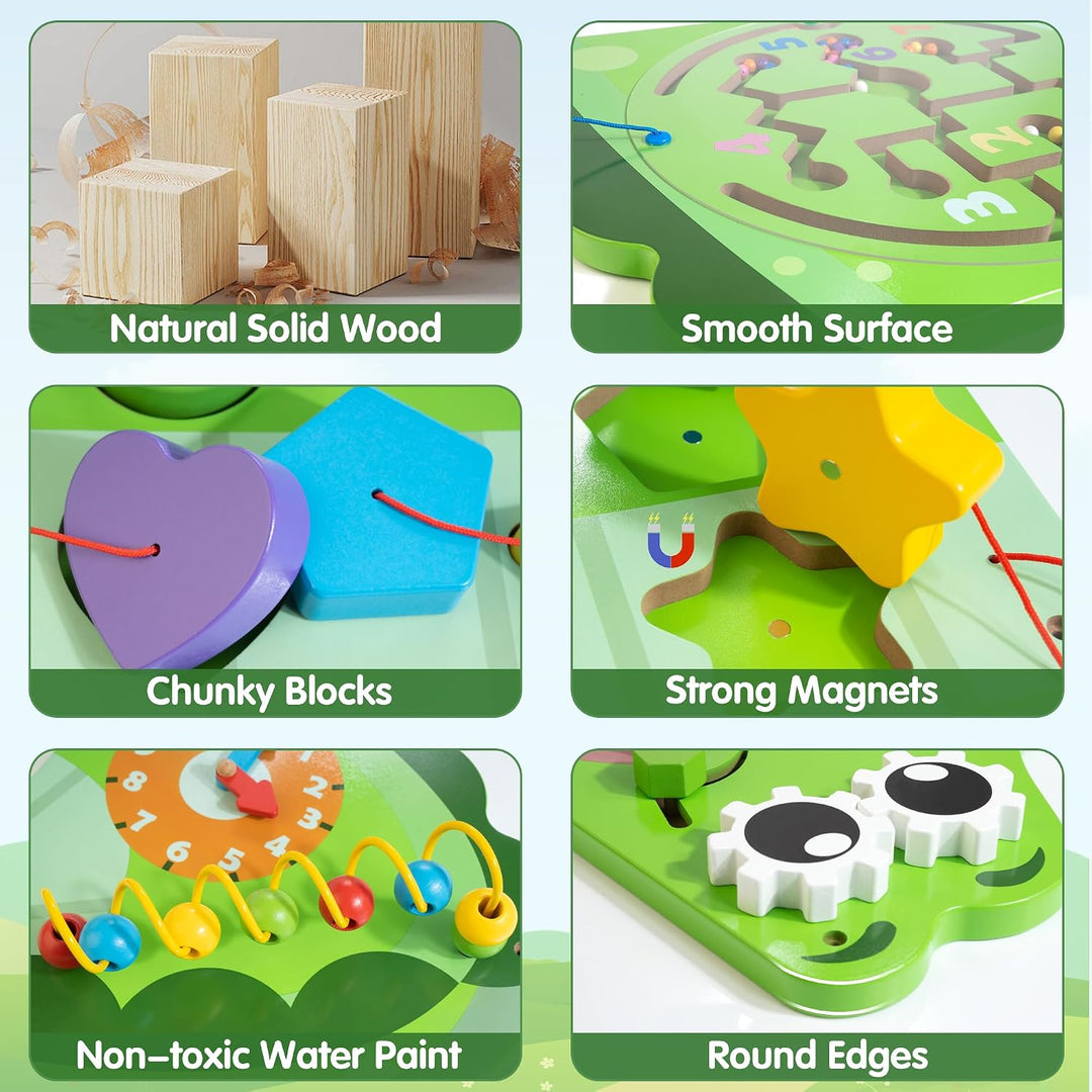 Crocodile Activity Wall Panels, 9-in-1 Wall-Mounted Crocodile Busy Board Wooden Montessori Activity Wall Panels Educational Sensory Board Playroom Wall Toys Daycare Learning Toy for Girls Boys