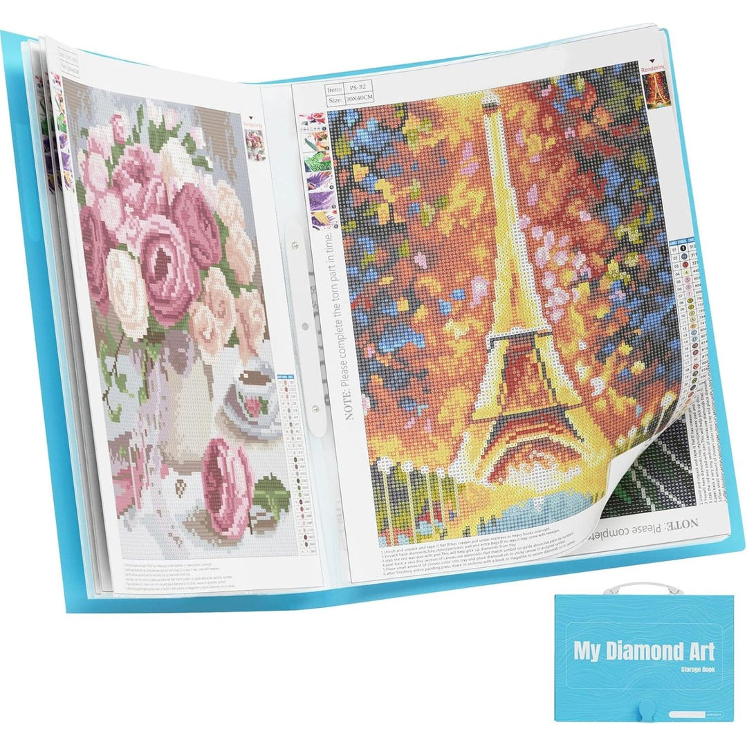 A2 Storage Book for Diamond Painting Kits, Diamond Art Portfolio Folder for Diamond Painting Accessories with 30 Pocket Slevees Protectors (16.4x22inches)