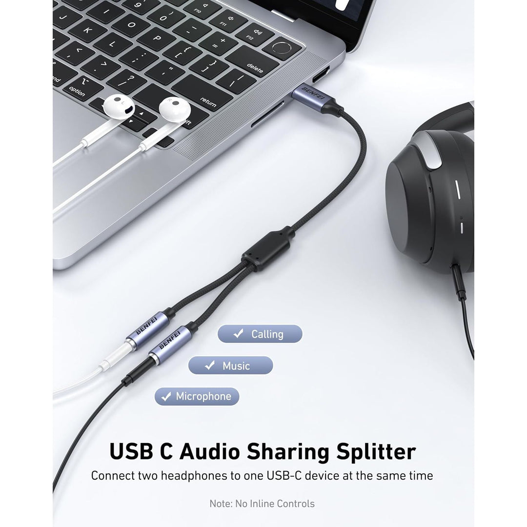 USB C to Dual 3.5mm Audio Splitter, Headphone Adapter for 2 People to Share Music & Movies, Compatible with iPhone 16/15 Pro Max/Pro/Plus, Samsung GalaxyS23/S22, iPad Pro, MacBook, Pixel & More