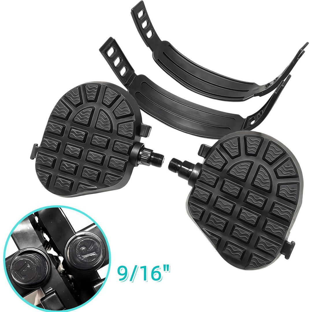 Exercise Bike Pedals, Spin Bike Pedal Replacement with Strap, Exercise Replacement Parts Stationary Pedals for Spin Cycling Bike, Indoor Exercycle Bike, Recumbent Bicycle