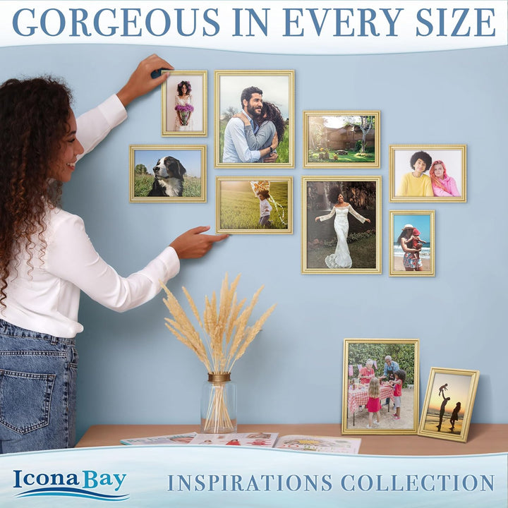 8x10 (20x25 cm) Picture Frames , Beautifully Detailed Molding, Contemporary Picture Frame Set, Wall Mount or Table Top, Inspirations Collection, (Gold, 6 Pack) - Just Closeouts Canada Inc.669002365458