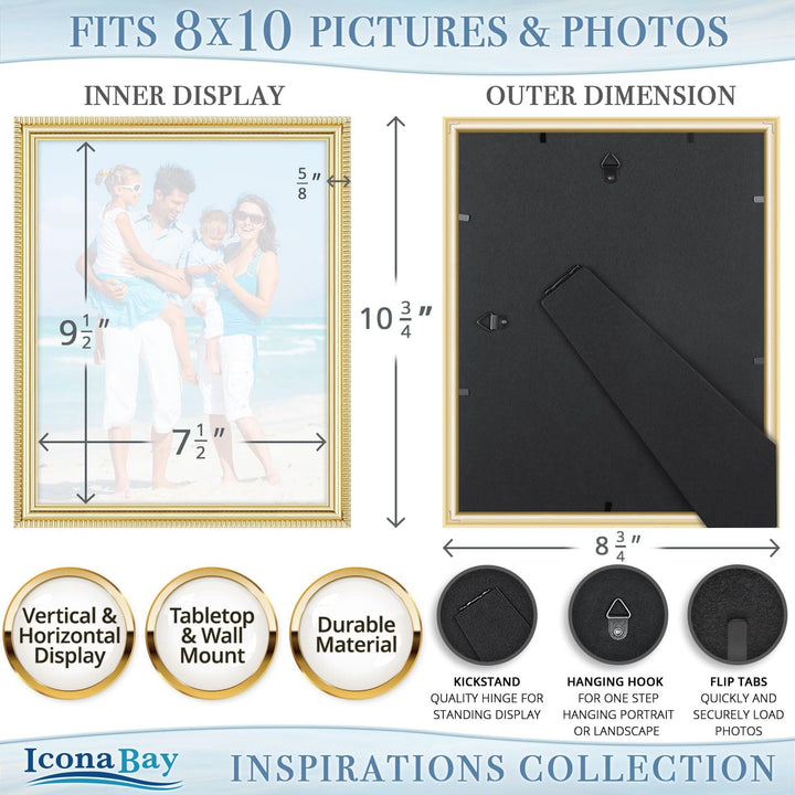 8x10 (20x25 cm) Picture Frames , Beautifully Detailed Molding, Contemporary Picture Frame Set, Wall Mount or Table Top, Inspirations Collection, (Gold, 6 Pack) - Just Closeouts Canada Inc.669002365458