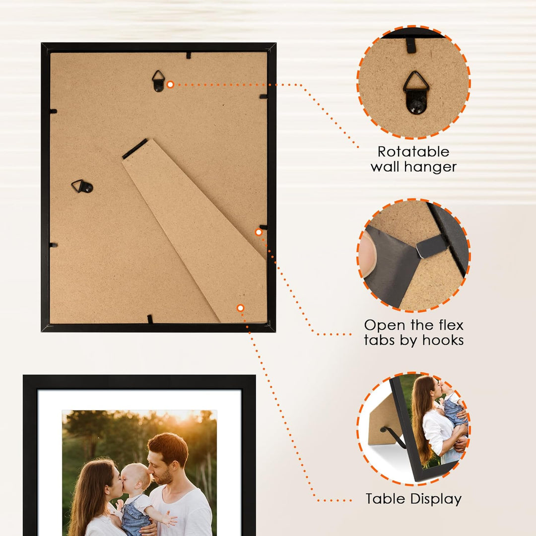 8x10 Picture Frame Set of 10, Photo Frame Bulk with HD Plexiglass, Display Pictures 5x7 with Mat or 8x10 Without Mat Multi Picture Frames Collage for Tabletop or Wall Display, Black - Just Closeouts Canada Inc.6971152693799