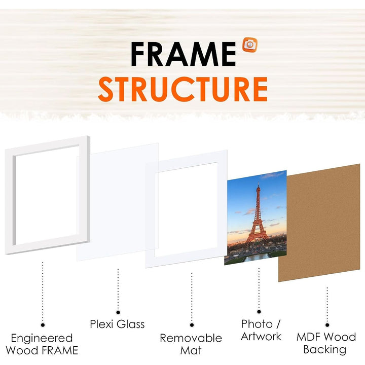 8x10 Picture Frame Set of 2, Photo Frame with HD Plexiglass, Display Pictures 5x7 with Mat or 8x10 Without Mat, White Picture Frames Collage for Tabletop or Wall Display - Just Closeouts Canada Inc.6971152694338