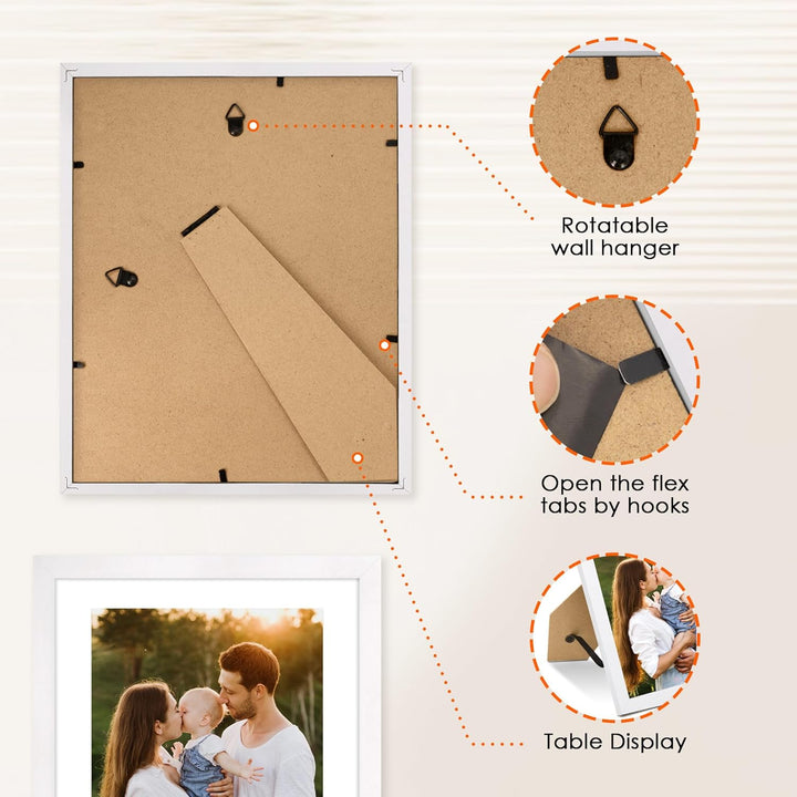 8x10 Picture Frame Set of 2, Photo Frame with HD Plexiglass, Display Pictures 5x7 with Mat or 8x10 Without Mat, White Picture Frames Collage for Tabletop or Wall Display - Just Closeouts Canada Inc.6971152694338