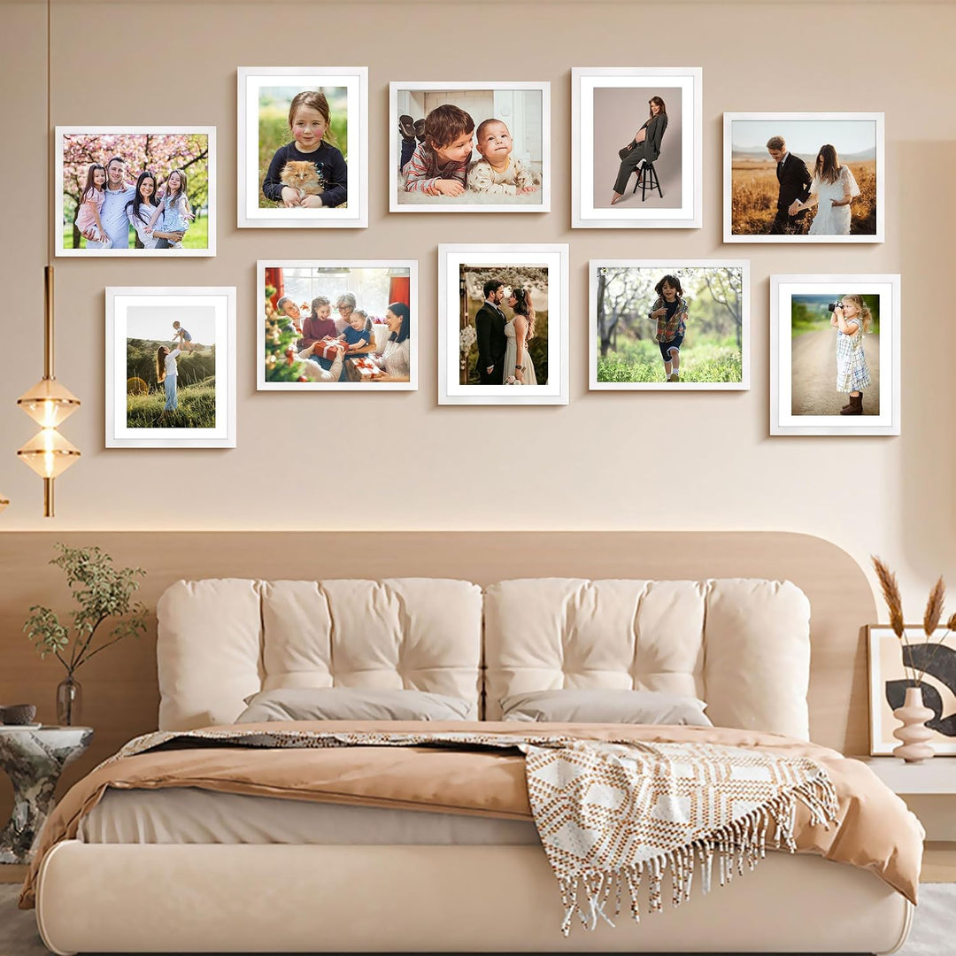 8x10 Picture Frame Set of 2, Photo Frame with HD Plexiglass, Display Pictures 5x7 with Mat or 8x10 Without Mat, White Picture Frames Collage for Tabletop or Wall Display - Just Closeouts Canada Inc.6971152694338