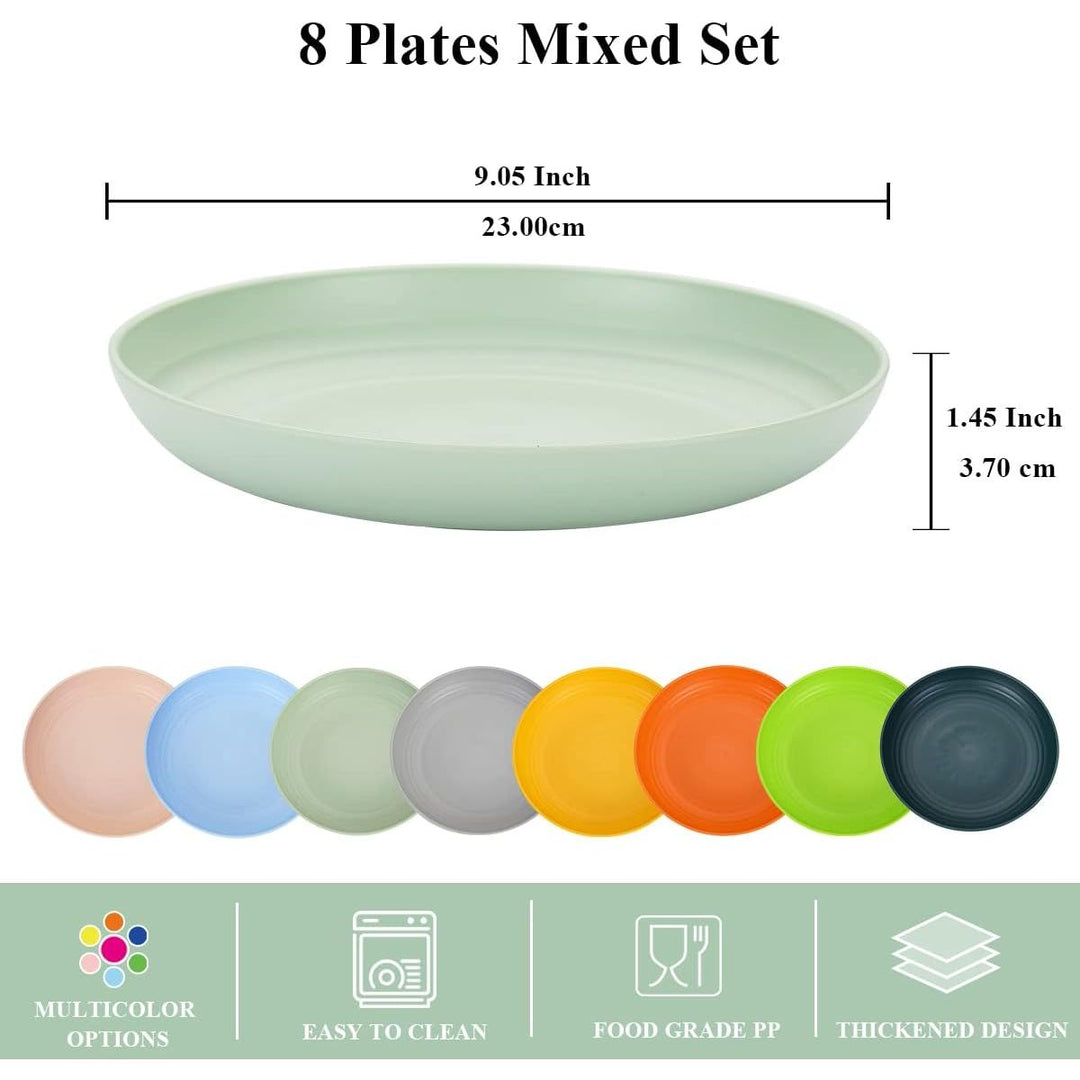 9 Inch Plastic Deep Dinner Plates Set of 8 Colors, Reusable and Sturdy Unbreakable Dishes Set for Pasta Bowls, Cereal, Ramen, Appetizer,Dessert, Microwave Safe Dishwasher Safe - Just Closeouts Canada Inc.