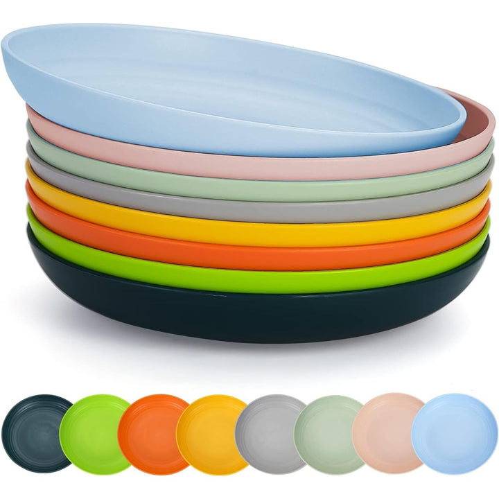 9 Inch Plastic Deep Dinner Plates Set of 8 Colors, Reusable and Sturdy Unbreakable Dishes Set for Pasta Bowls, Cereal, Ramen, Appetizer,Dessert, Microwave Safe Dishwasher Safe - Just Closeouts Canada Inc.