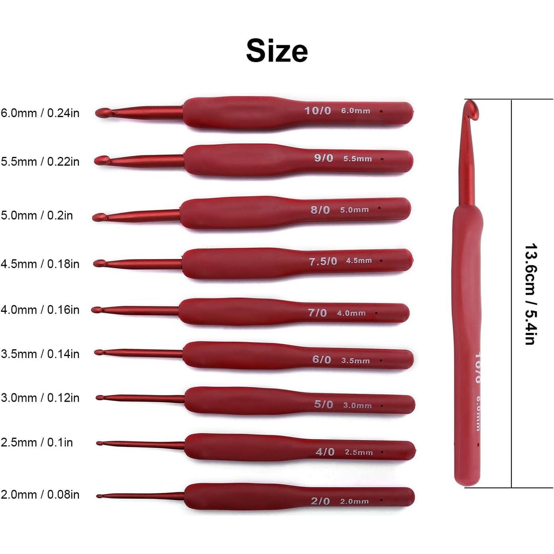 9 Red-Handle Ergonomic Crochet Hooks, 2–6 mm - Just Closeouts Canada Inc.X004A1LVEF